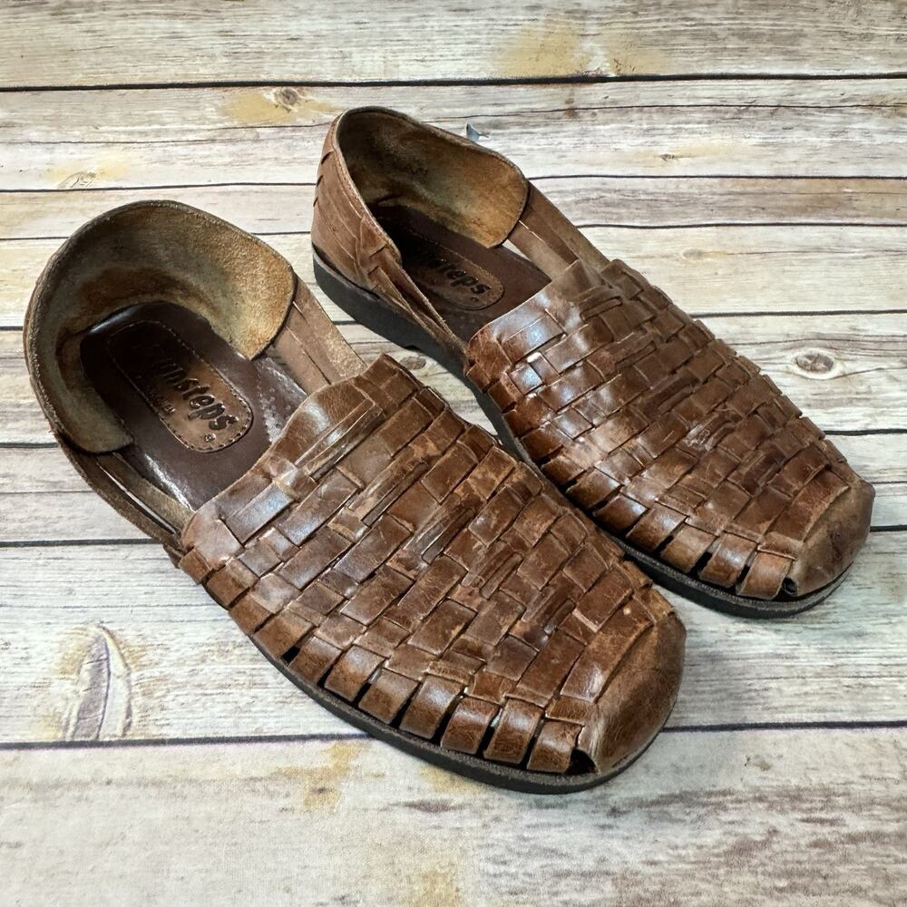 Sunsteps Mens Brown Leather Closed Toe Hurache Sandals 9.5 Vacation Hand Woven